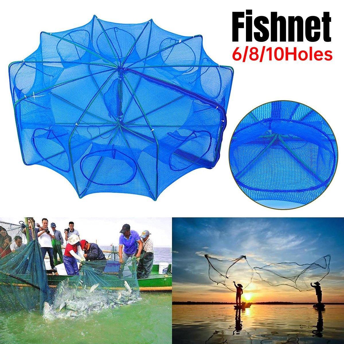 6/8/10 Holes Fishing Net Small Foldable Square Folding Shrimp Eel Lobster Trap - 8Holes