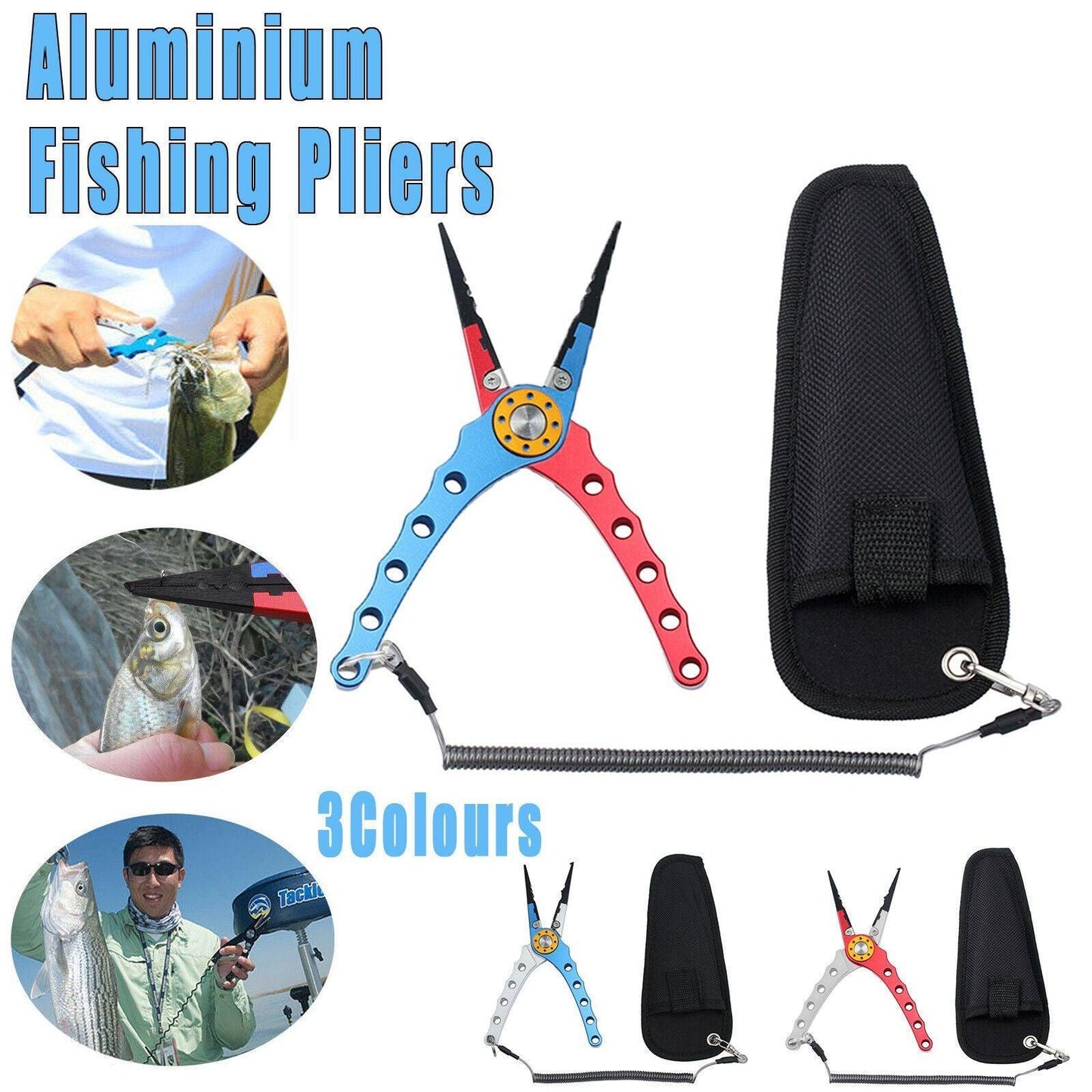 Aluminium Fishing Pliers Hook Removal Line Cutting Mono Braid Fish Grip Au Stock - Blue+Silver