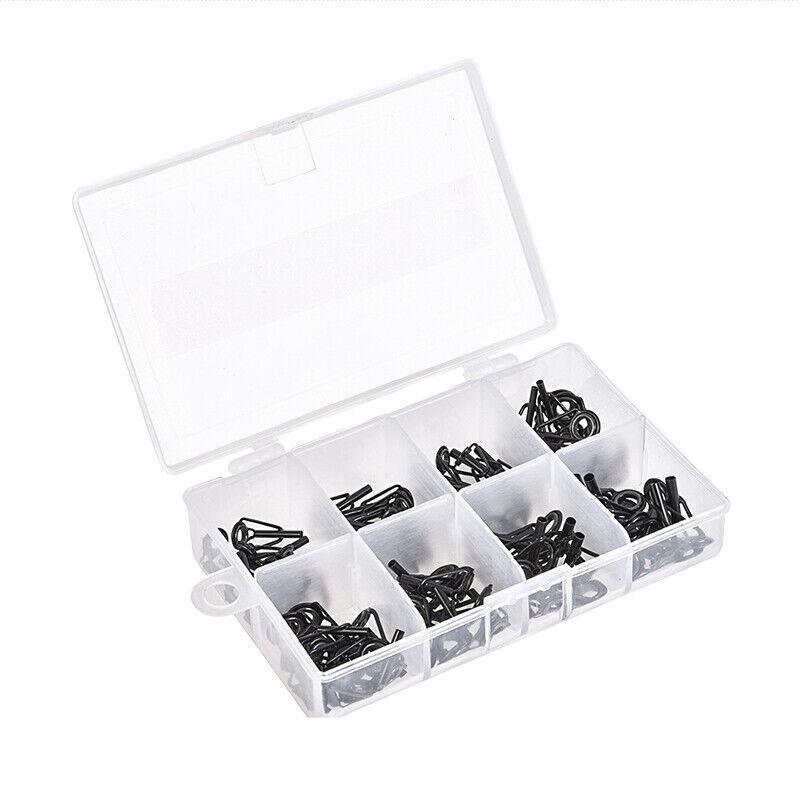 80 Fishing Rod Guide Set Tackle Tips Repair Kits Ring 8 Size Stainless Steel Box