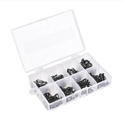 80 Fishing Rod Guide Set Tackle Tips Repair Kits Ring 8 Size Stainless Steel Box