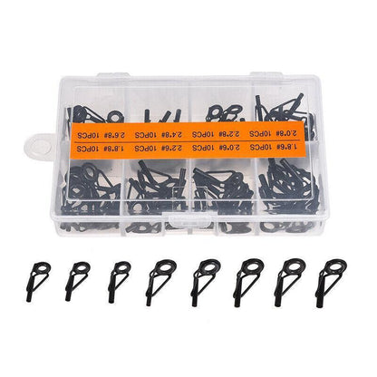 80 Fishing Rod Guide Set Tackle Tips Repair Kits Ring 8 Size Stainless Steel Box