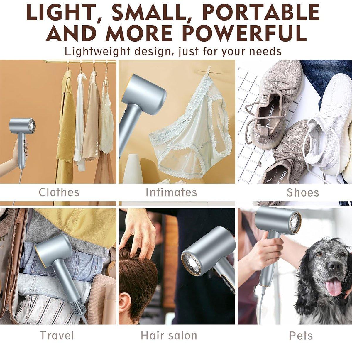 Hair Dryer Lightweight Blue Ray Quiet 2400W | High-Speed Motor | No-Burn &amp; Shine Protection