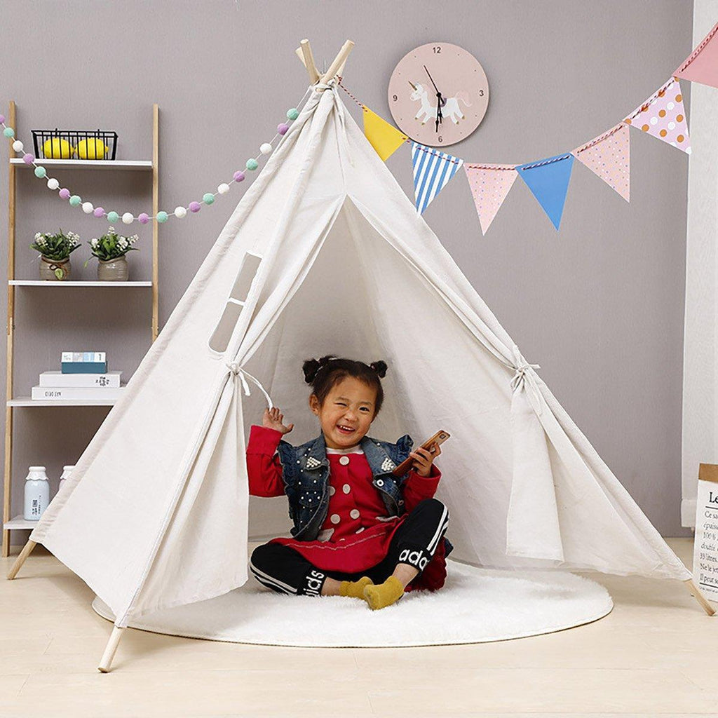 Large Cotton Canvas Teepee Tent Pretend Play House for Boy and Girls Wigwam Gift