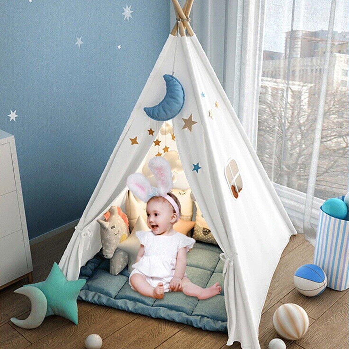 Large Cotton Canvas Teepee Tent Pretend Play House for Boy and Girls Wigwam Gift