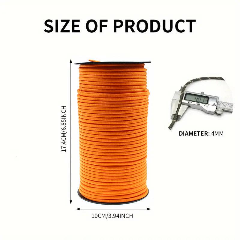 100m Paracord Outdoor Camping Binding Braided Rope Survival Gear Hiking Rope - Orange