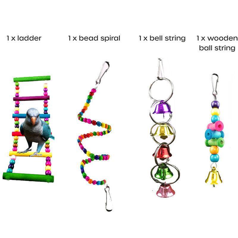10pcs Parrot Toys Set Swing Ladder Chew Bell Toys for Cockatiels Budgies Cages