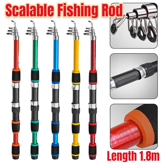 Telescopic Fishing Rod Lightweight Portable Sea Casting Rod Durable Glass Steel - Red