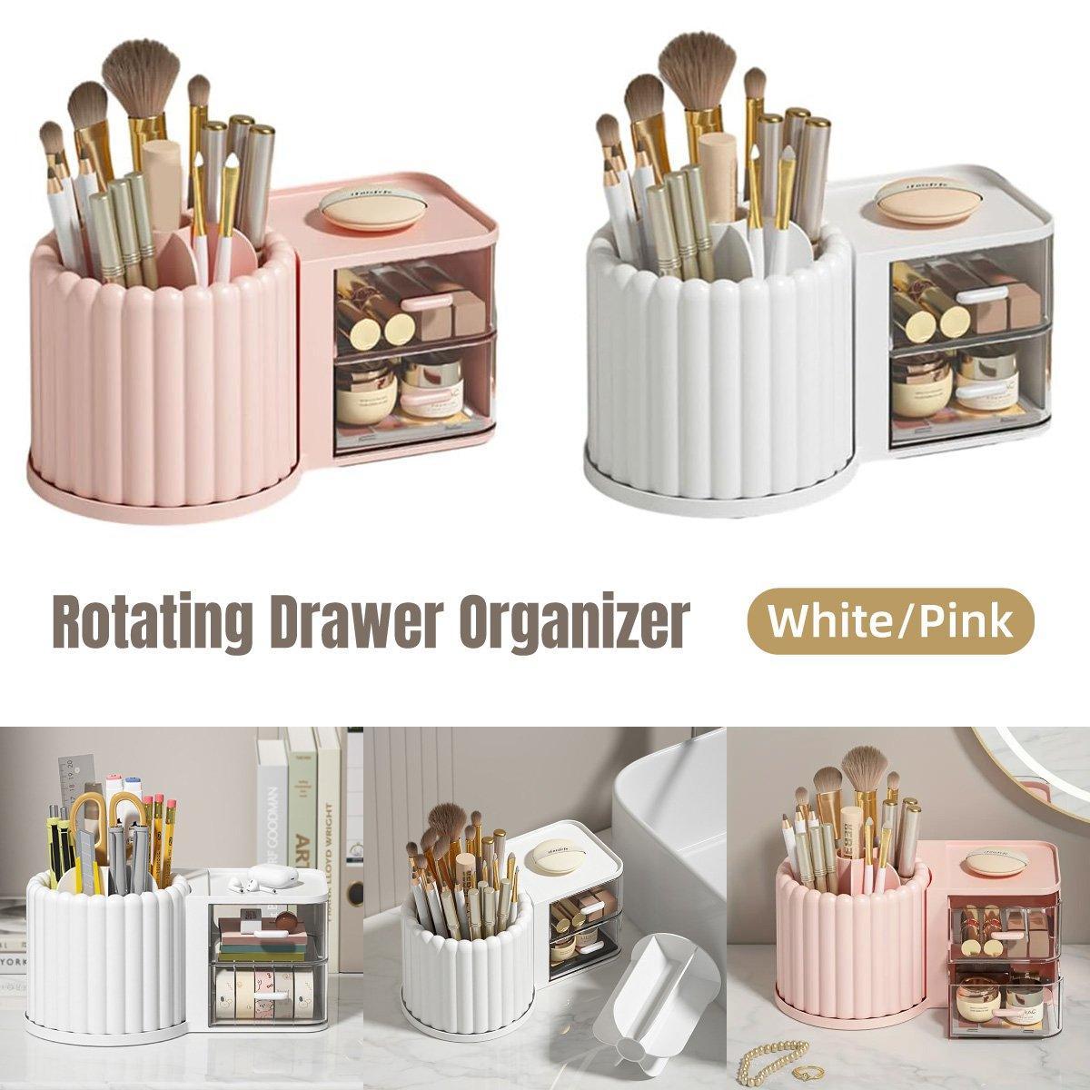 Rotating Cosmetic Pen Holder Dustproof Waterproof Storage Box Sanitary Organizer - White