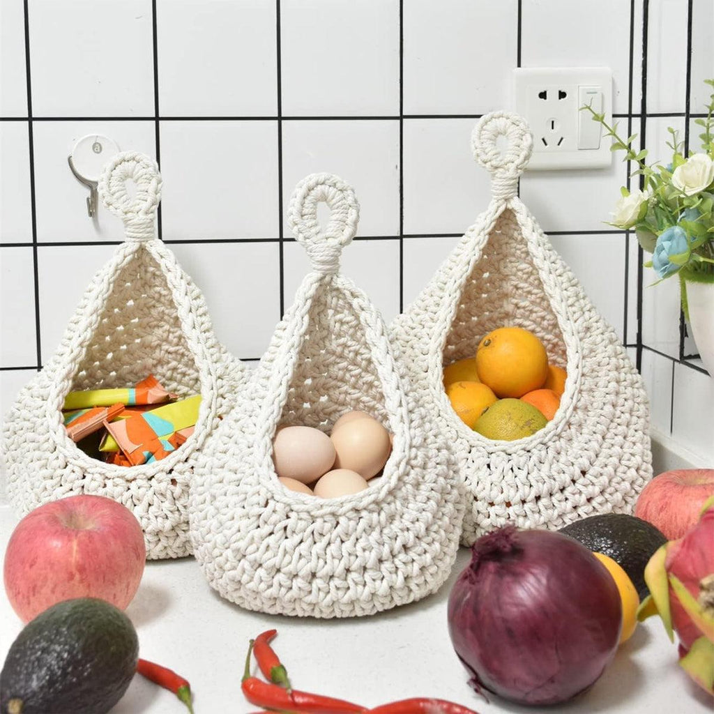 Cotton Rope Woven Storage Basket Wall Mount Fruit Vegetable Organizer Container - Max