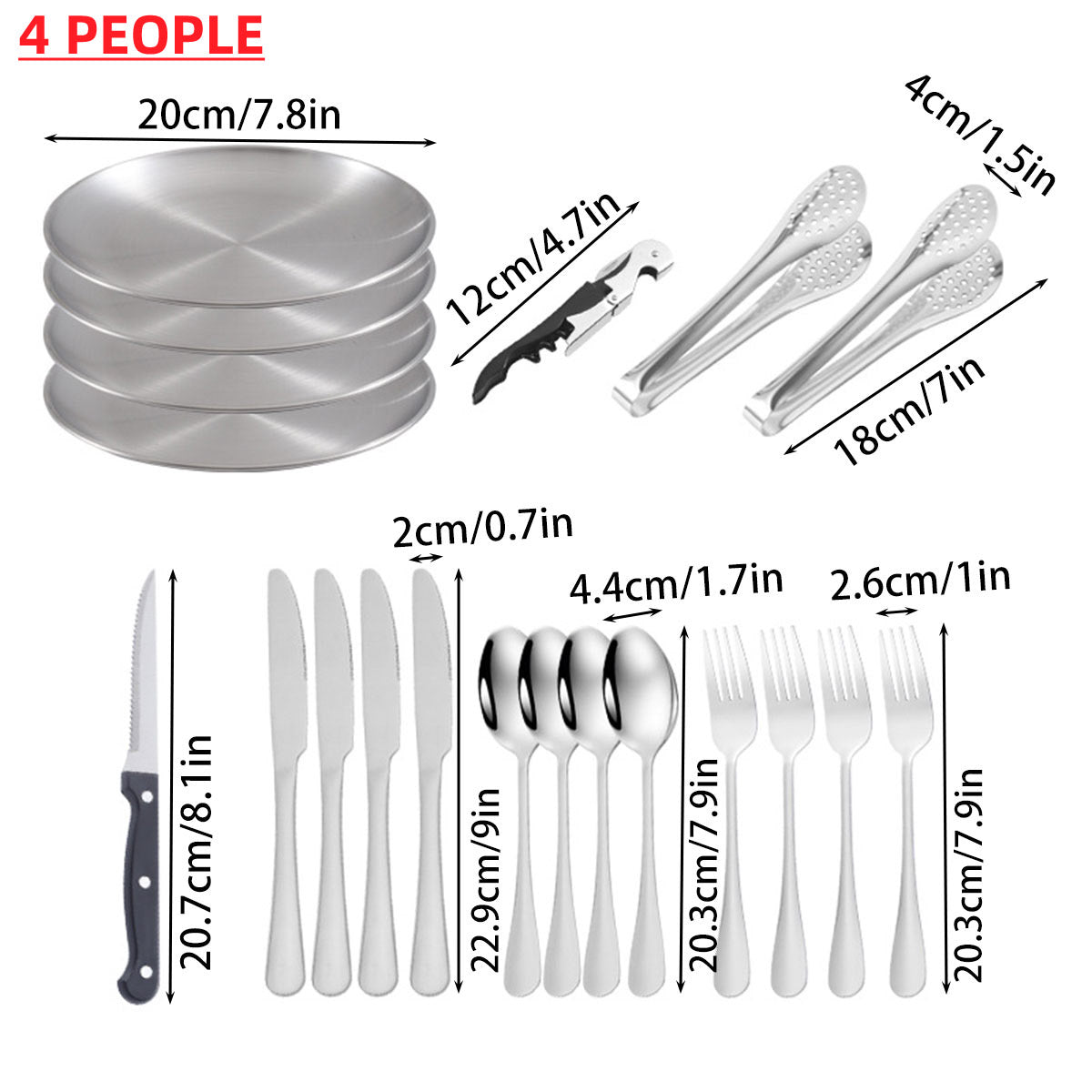 10/20PCS Camping Cutlery Set Outdoor Picnic Utensils Plates Spoons Forks Knives - Black-2 People