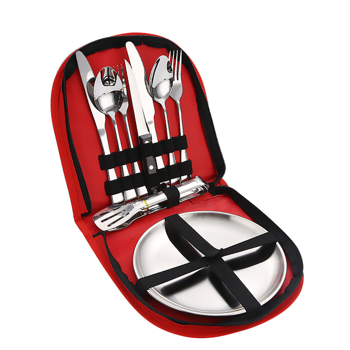 10/20PCS Camping Cutlery Set Outdoor Picnic Utensils Plates Spoons Forks Knives - Black-2 People