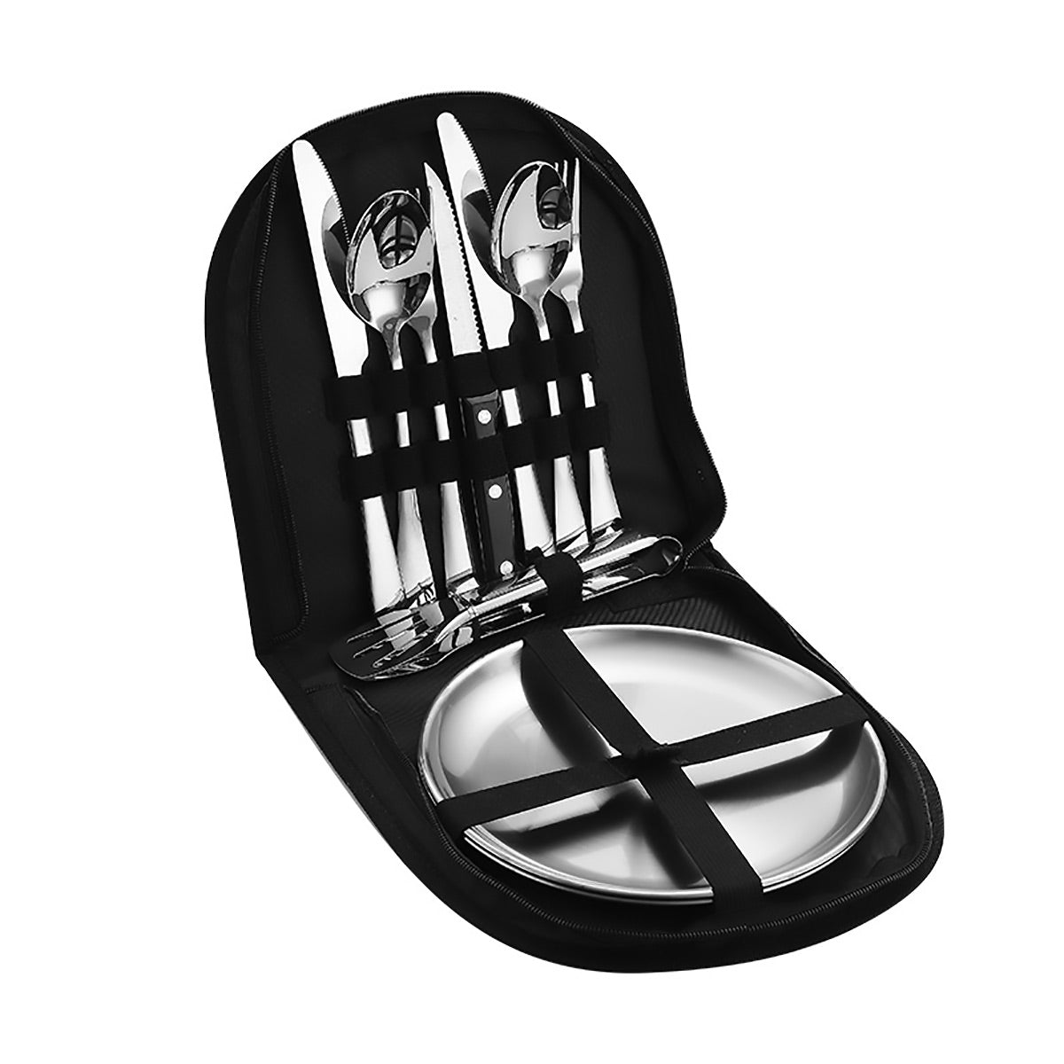 10/20PCS Camping Cutlery Set Outdoor Picnic Utensils Plates Spoons Forks Knives - Black-2 People