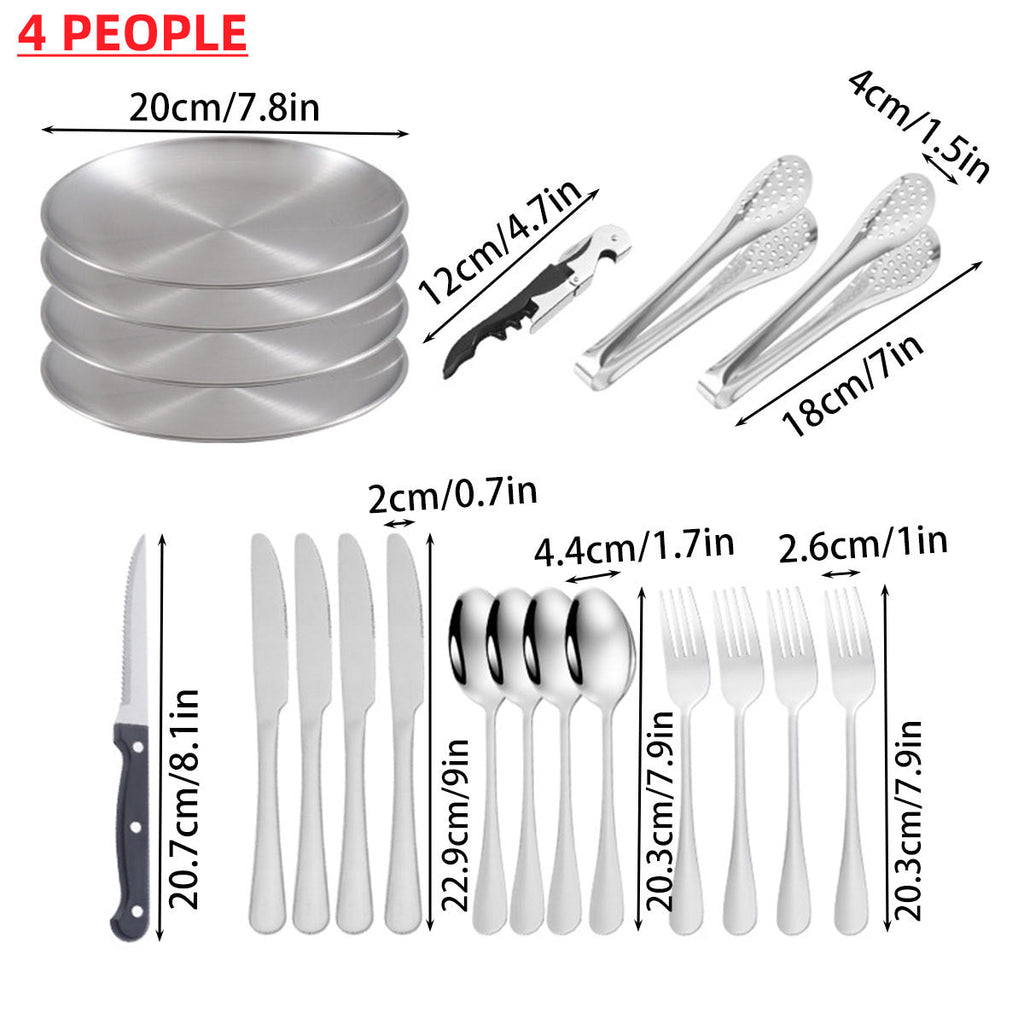 10/20PCS Camping Cutlery Set Outdoor Picnic Utensils Plates Spoons Forks Knives - Red-2 People