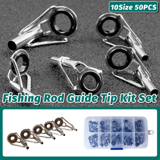 50pcs Fishing Rod Guide Tip Repair Kit Set Rings Guide Replacement Parts Tools