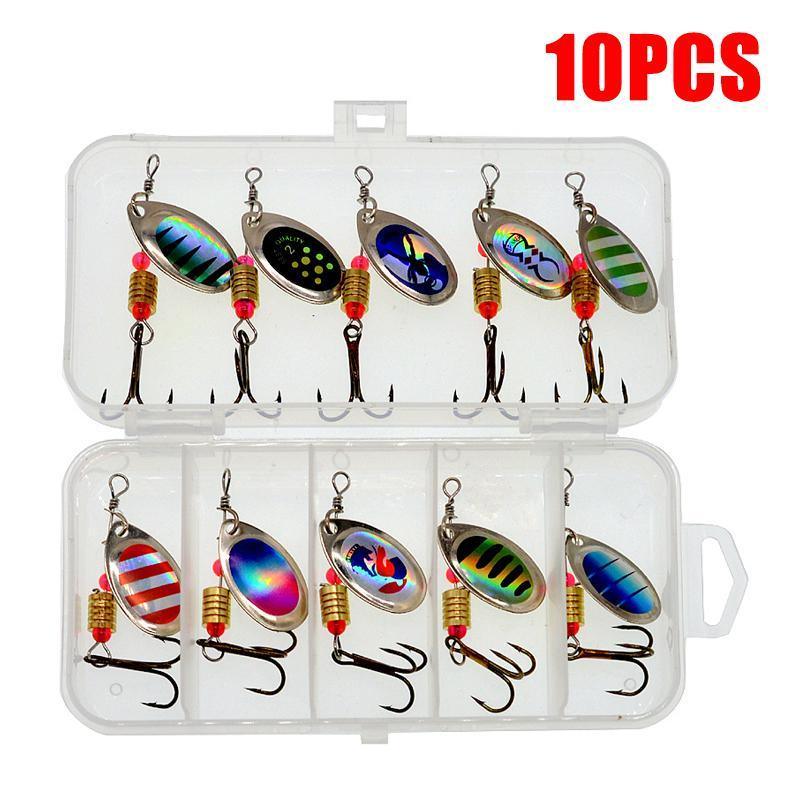 10/16PCS Fishing Lure Spinners Baits Spoon Set with Tackle Bag Trout Bass Tackle - B(10PCS)