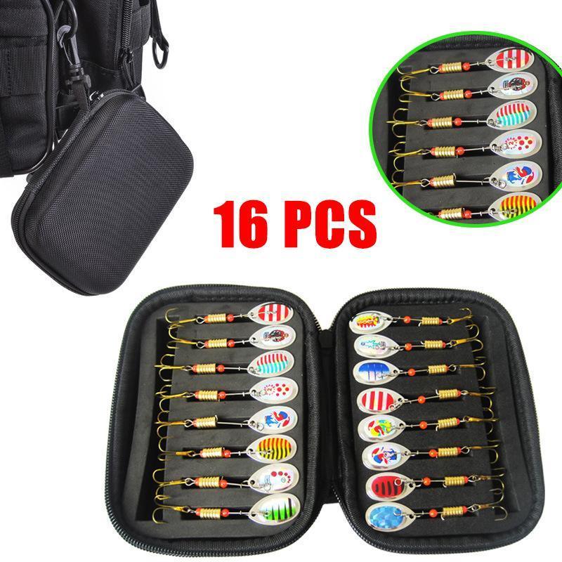 10/16PCS Fishing Lure Spinners Baits Spoon Set with Tackle Bag Trout Bass Tackle - A(16PCS)