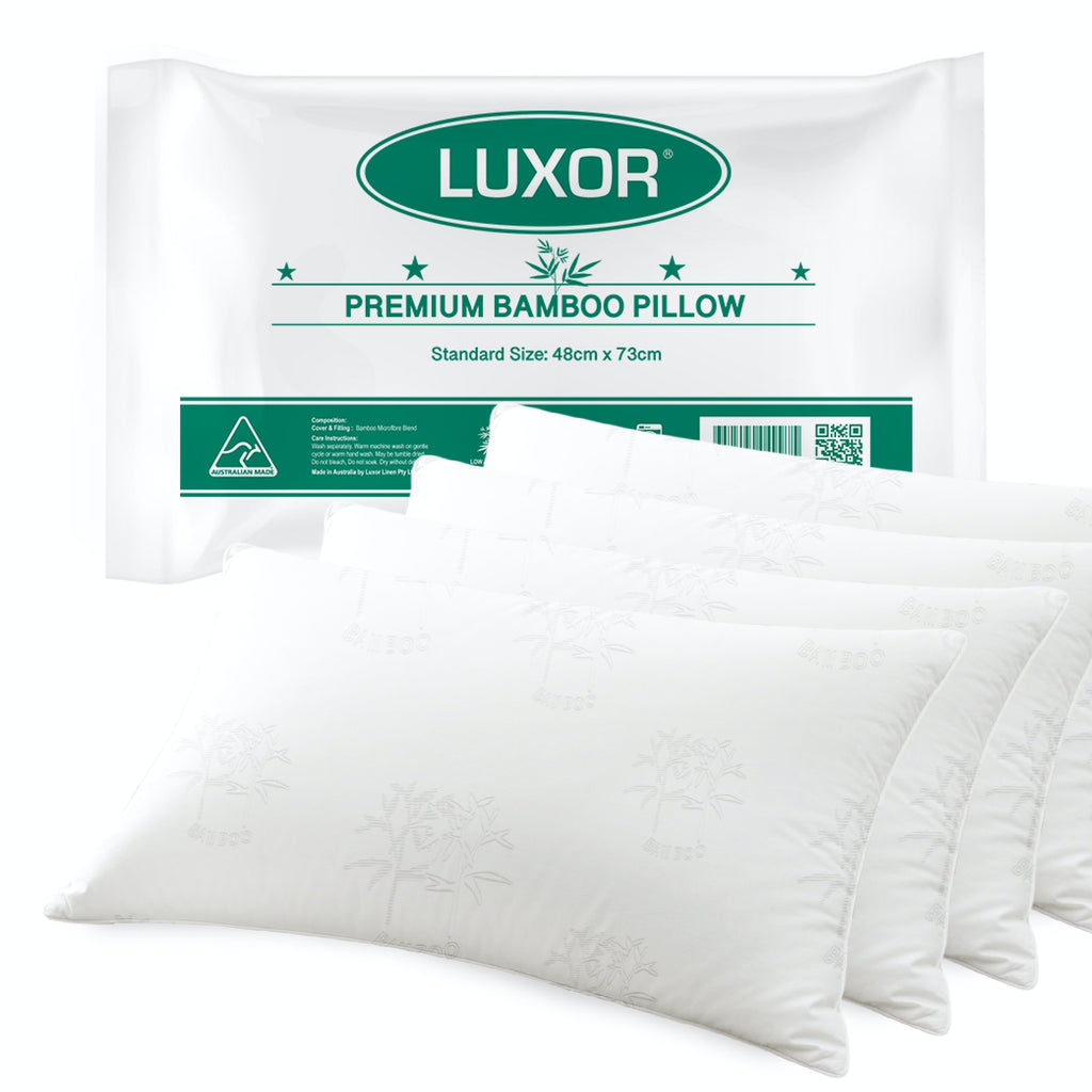 Luxor Australian Made Bamboo Cooling Pillow Standard Size Four Pack - Bens Market Place