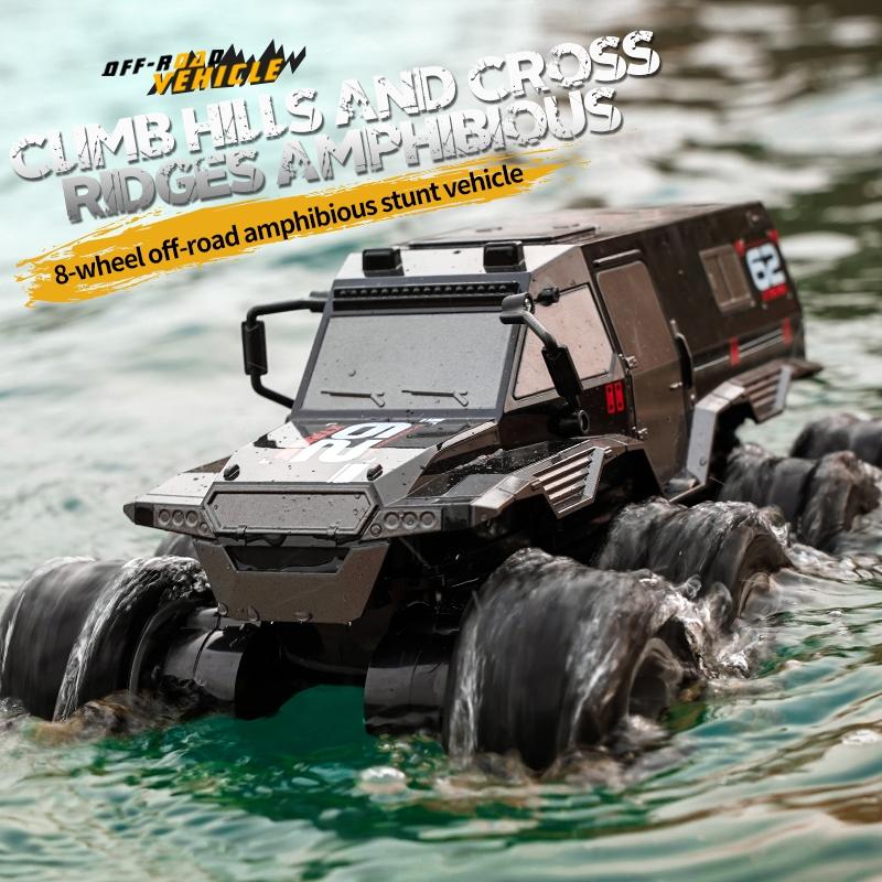 Amphibious Rc Vehicle with Eight Wheels - Black
