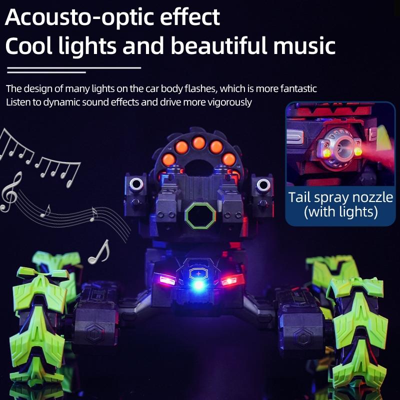 Remote Control Water Bomb Car - Four-wheel Battle Blooming Tire Spray - Blue