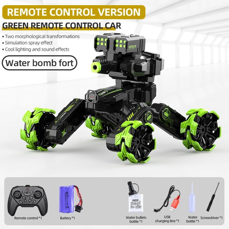 Remote Control Water Bomb Car - Four-wheel Battle Blooming Tire Spray - Green