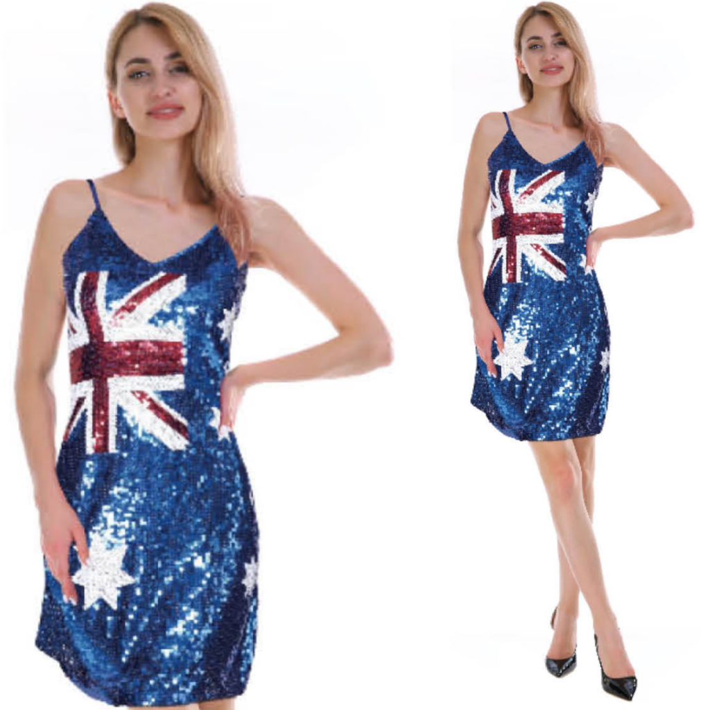 Womens Australia Flag Sequin Dress Australian Day Aussie Oz Costume - Bens Market Place