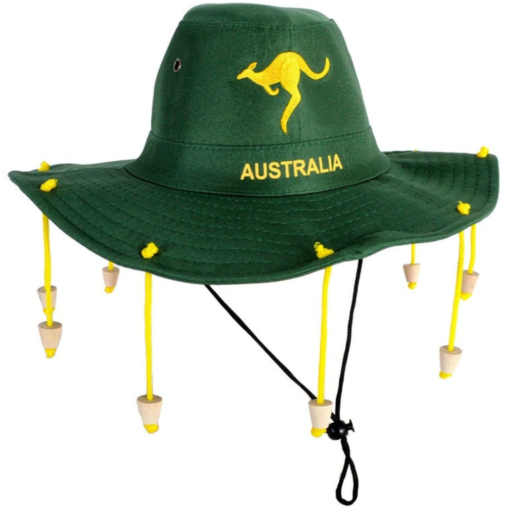 Australian Cork Hat – Green with Gold Kangaroo Embroidery Aussie Australia Day - Bens Market Place