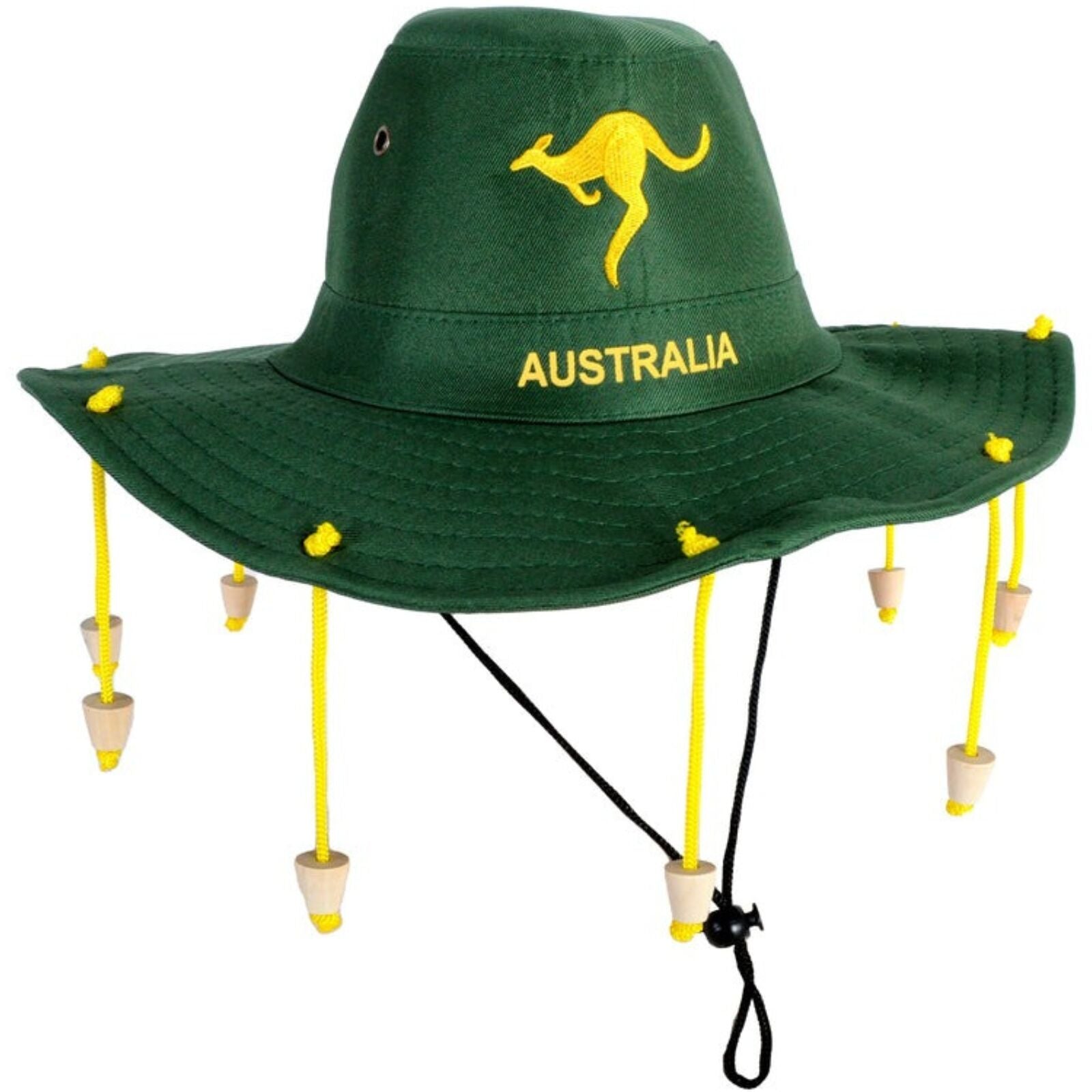 Australian Cork Hat – Green with Gold Kangaroo Embroidery Aussie Australia Day - Bens Market Place