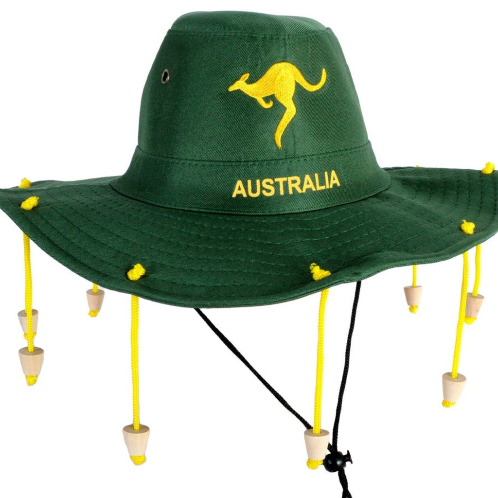Australian Cork Hat – Green with Gold Kangaroo Embroidery Aussie Australia Day - Bens Market Place