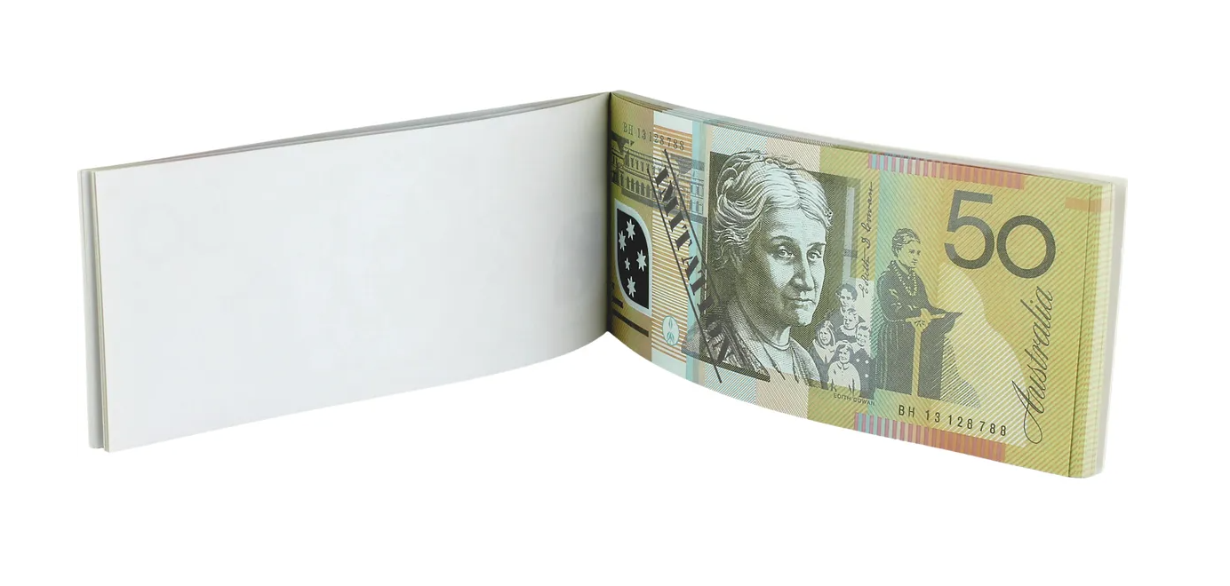 50 Dollar Australian Souvenir Note Pad Fake AUD Money - 1 Pack of 50 Sheets - Bens Market Place