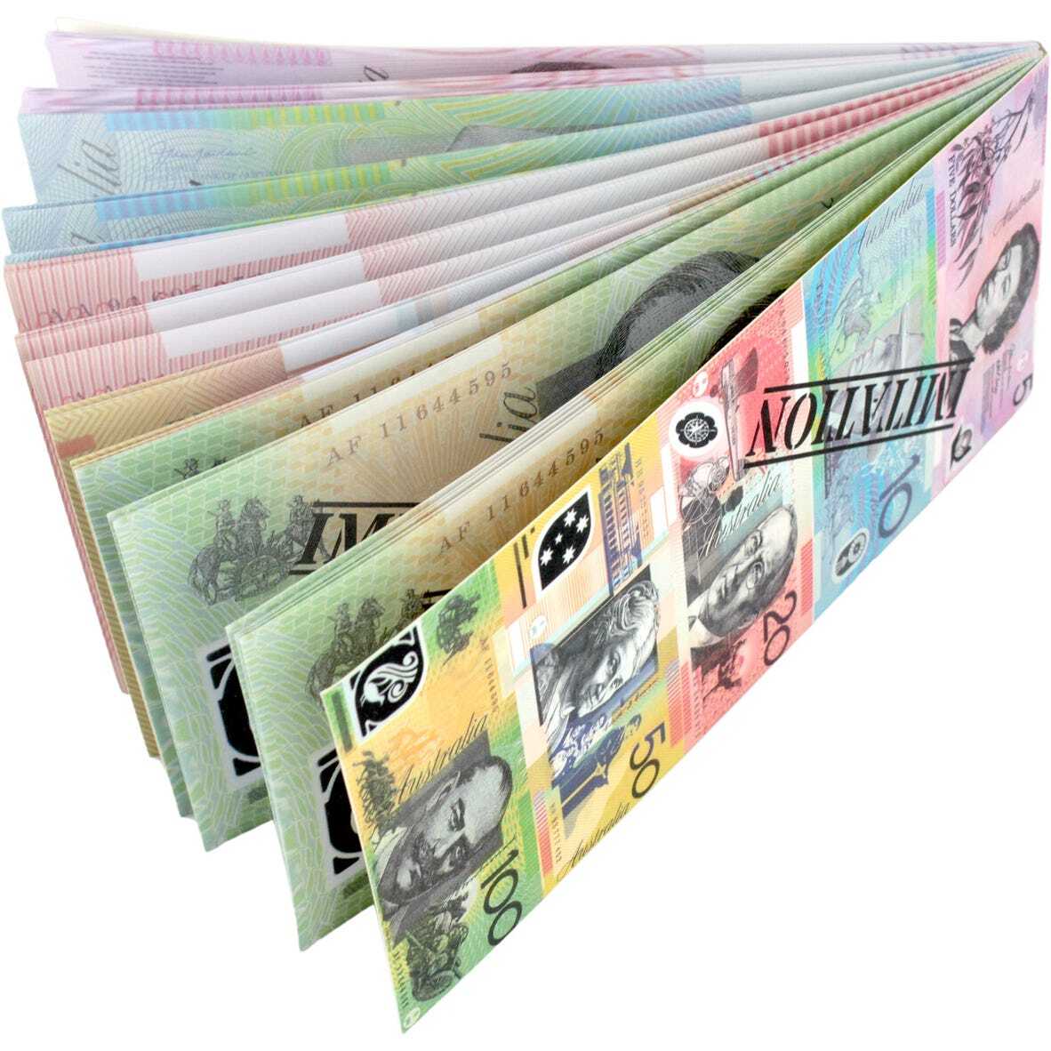 Assorted Dollar Australian Souvenir Note Pad - Fake AUD Money 50 Sheets Play Money