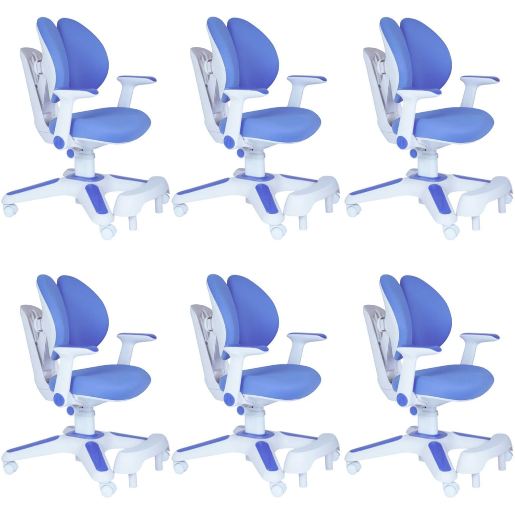 Ergonomic Children Kids Study Chair Set of 6 Height Adjustable - Blue