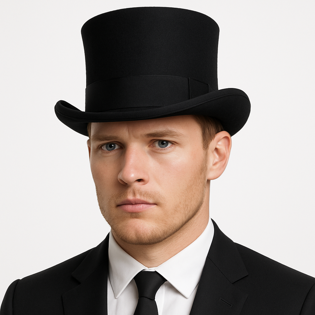 5.5"" Premium Australian Wool Felt Top Hat w/ Satin Lining Mad Hatter Magician Tuxedo in Black - 60cm