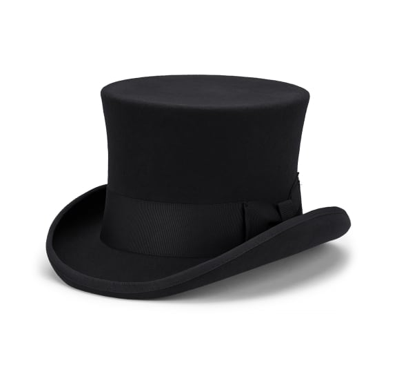 5.5"" Premium Australian Wool Felt Top Hat w/ Satin Lining Mad Hatter Magician Tuxedo in Black - 60cm
