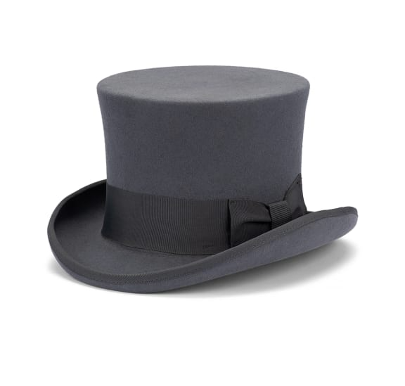 5.5"" Premium Australian Wool Felt Top Hat w/ Satin Lining Mad Hatter Magician Tuxedo in Grey - 60cm