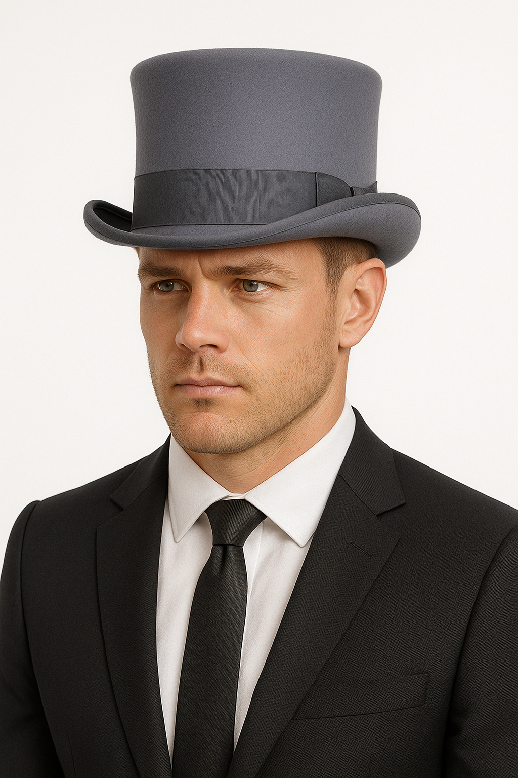 5.5"" Premium Australian Wool Felt Top Hat w/ Satin Lining Mad Hatter Magician Tuxedo in Grey - 61cm