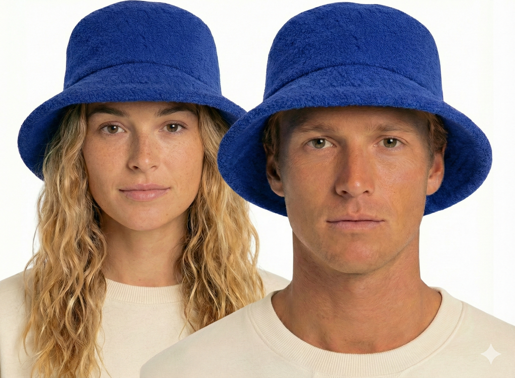 100% Cotton Terry Towelling Bucket Hat Daggy Fishing Camping Lad Cap in Blue - Small