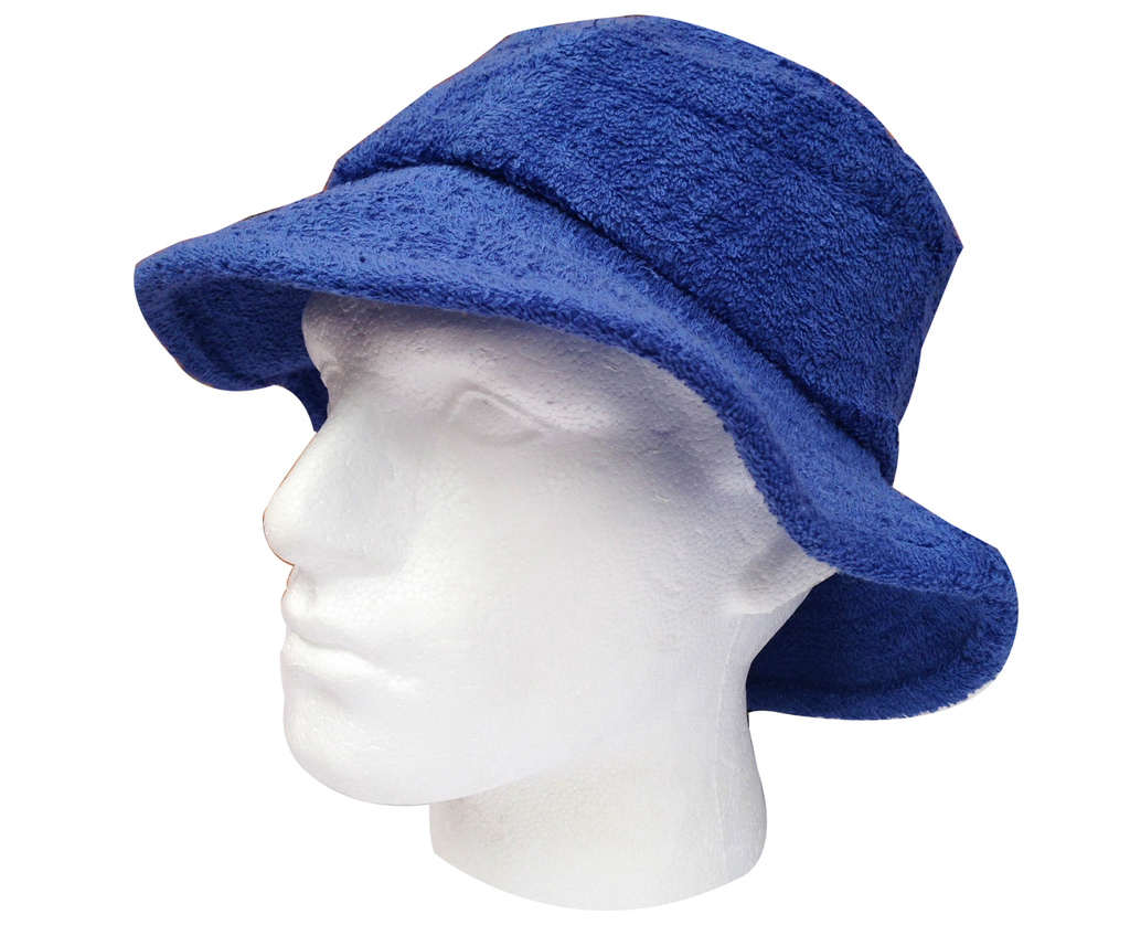 100% Cotton Terry Towelling Bucket Hat Daggy Fishing Camping Lad Cap in Blue - Small