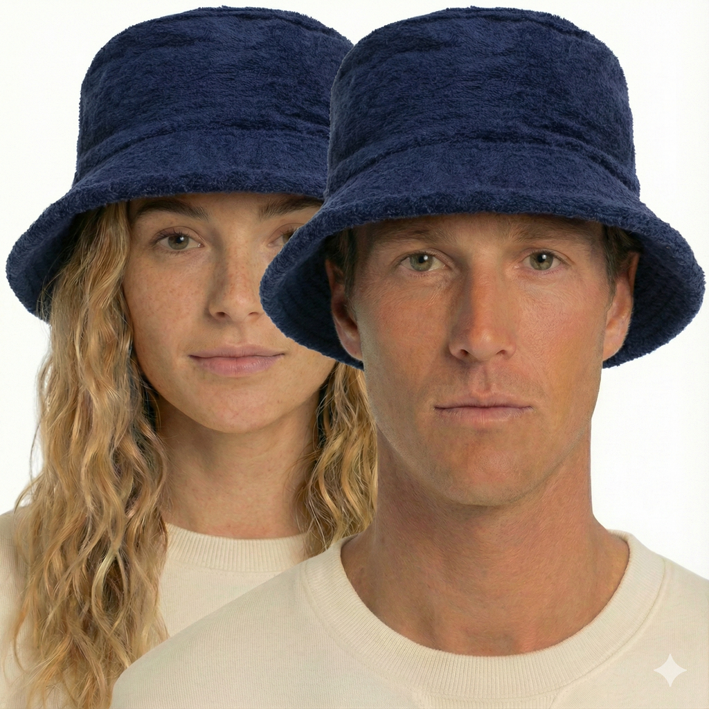 100% Cotton Terry Towelling Bucket Hat Daggy Fishing Camping Lad Cap in Navy Blue - X-Large