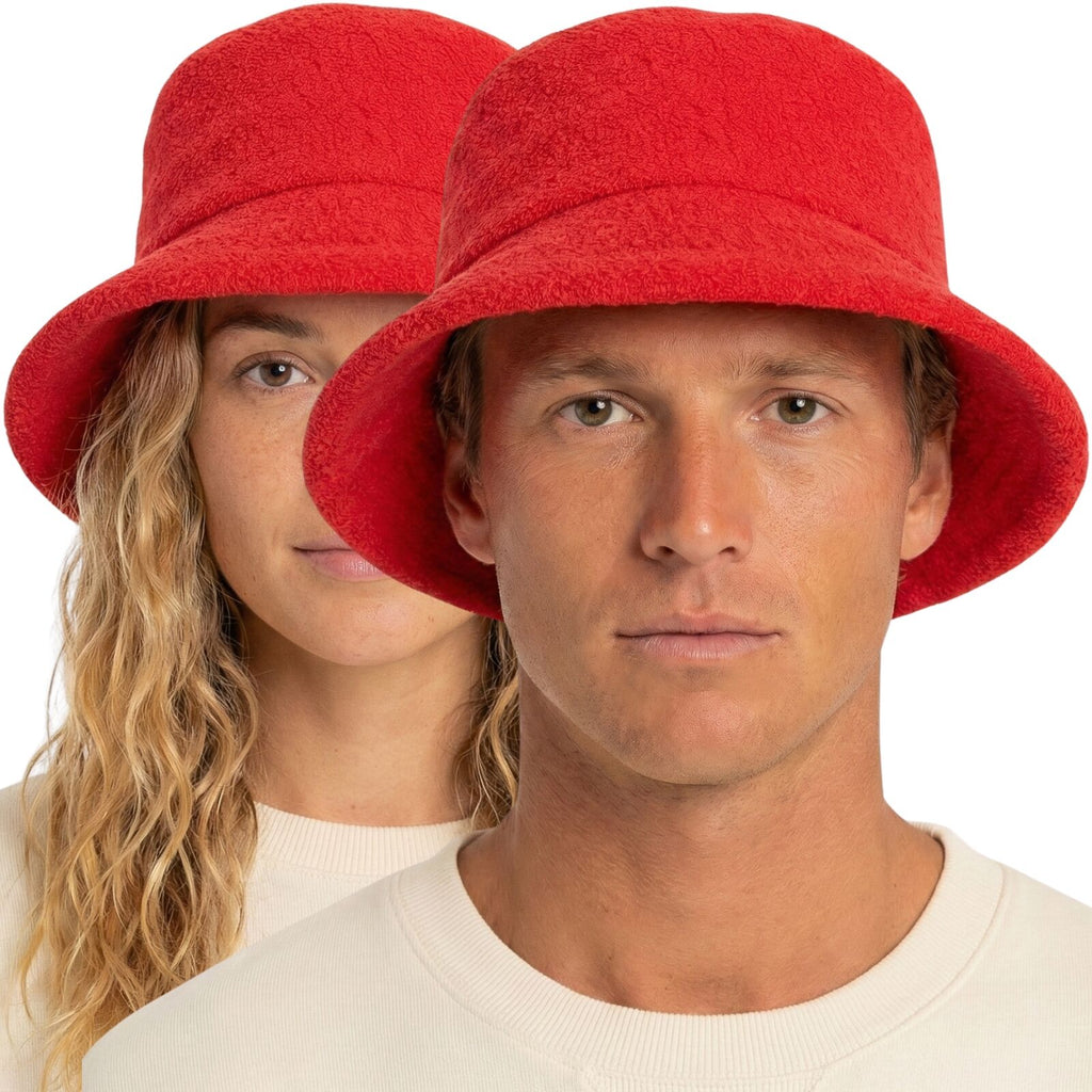 100% Cotton Terry Towelling Bucket Hat Daggy Fishing Camping Lad Cap in Red - Large