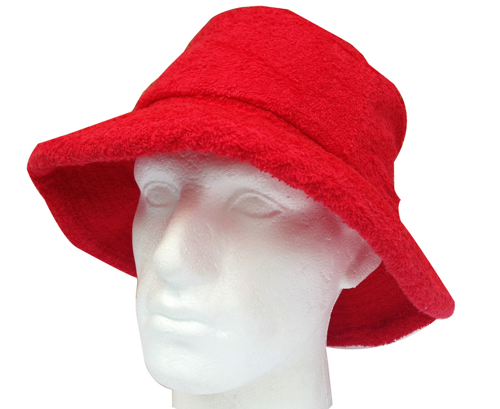100% Cotton Terry Towelling Bucket Hat Daggy Fishing Camping Lad Cap in Red - Large