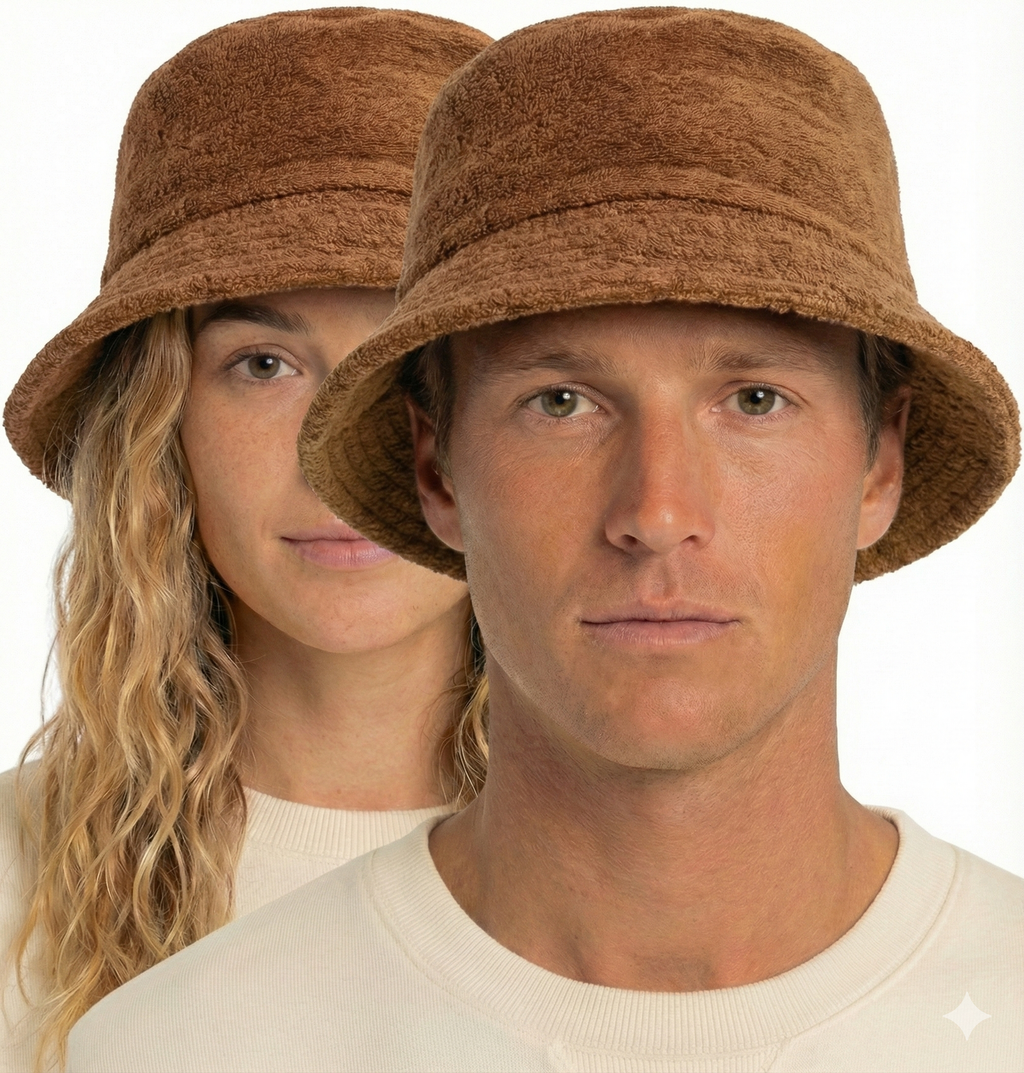 100% Cotton Terry Towelling Bucket Hat Daggy Fishing Camping Lad Cap in Tan Brown - Large