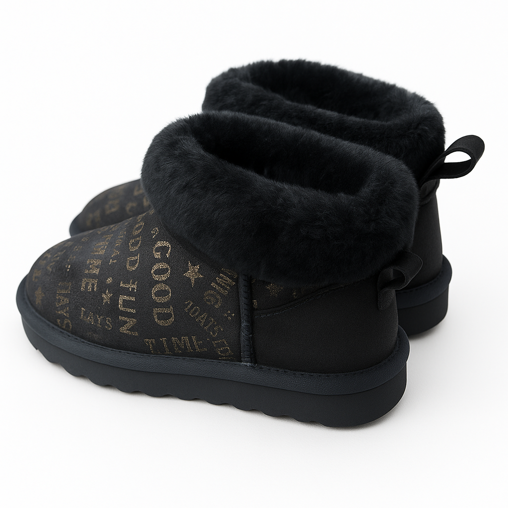 Womens Australian Sheepskin Wool Fur Mini UGG Ankle Boots in Gold Black - 4