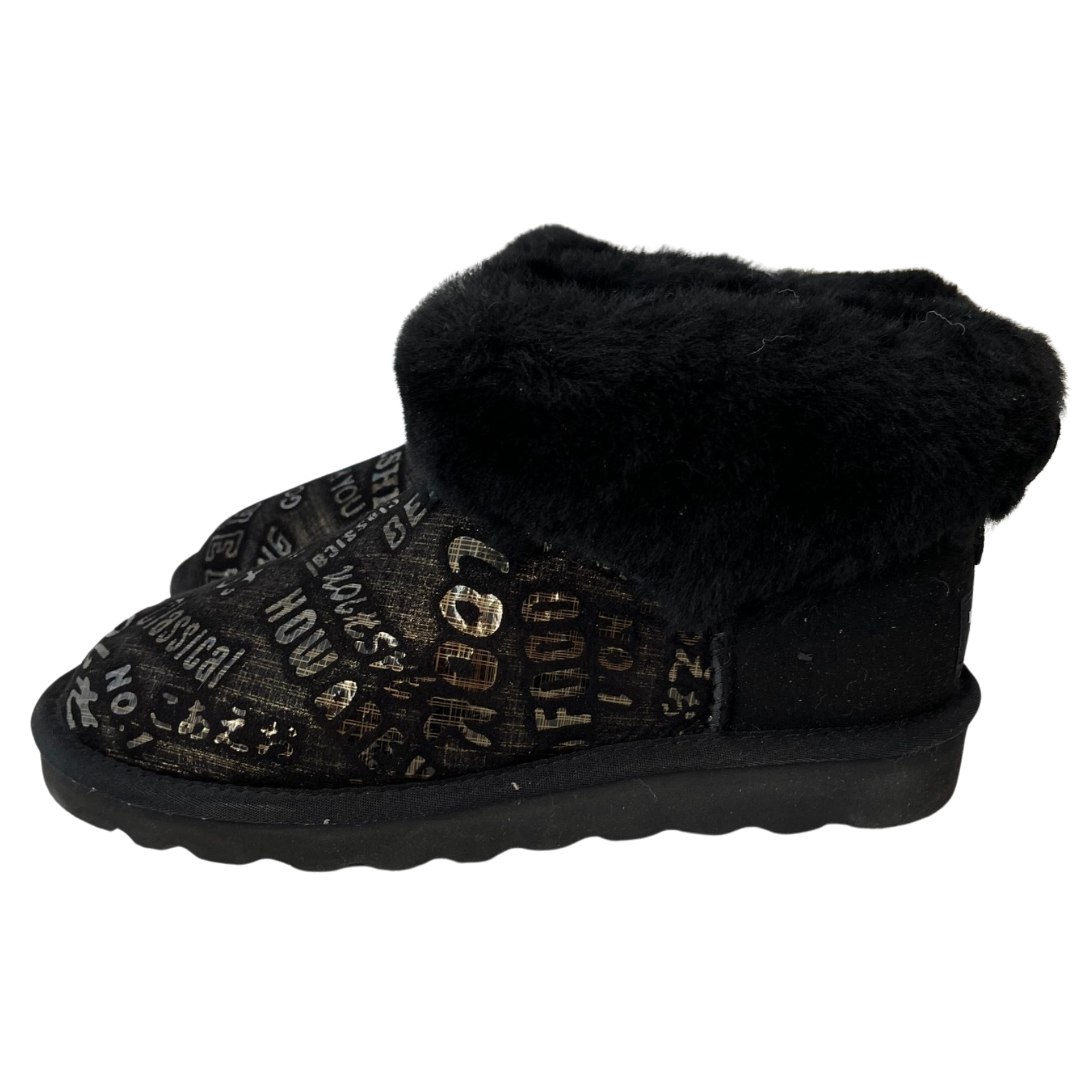 Womens Australian Sheepskin Wool Fur Mini UGG Ankle Boots in Gold Black - 6