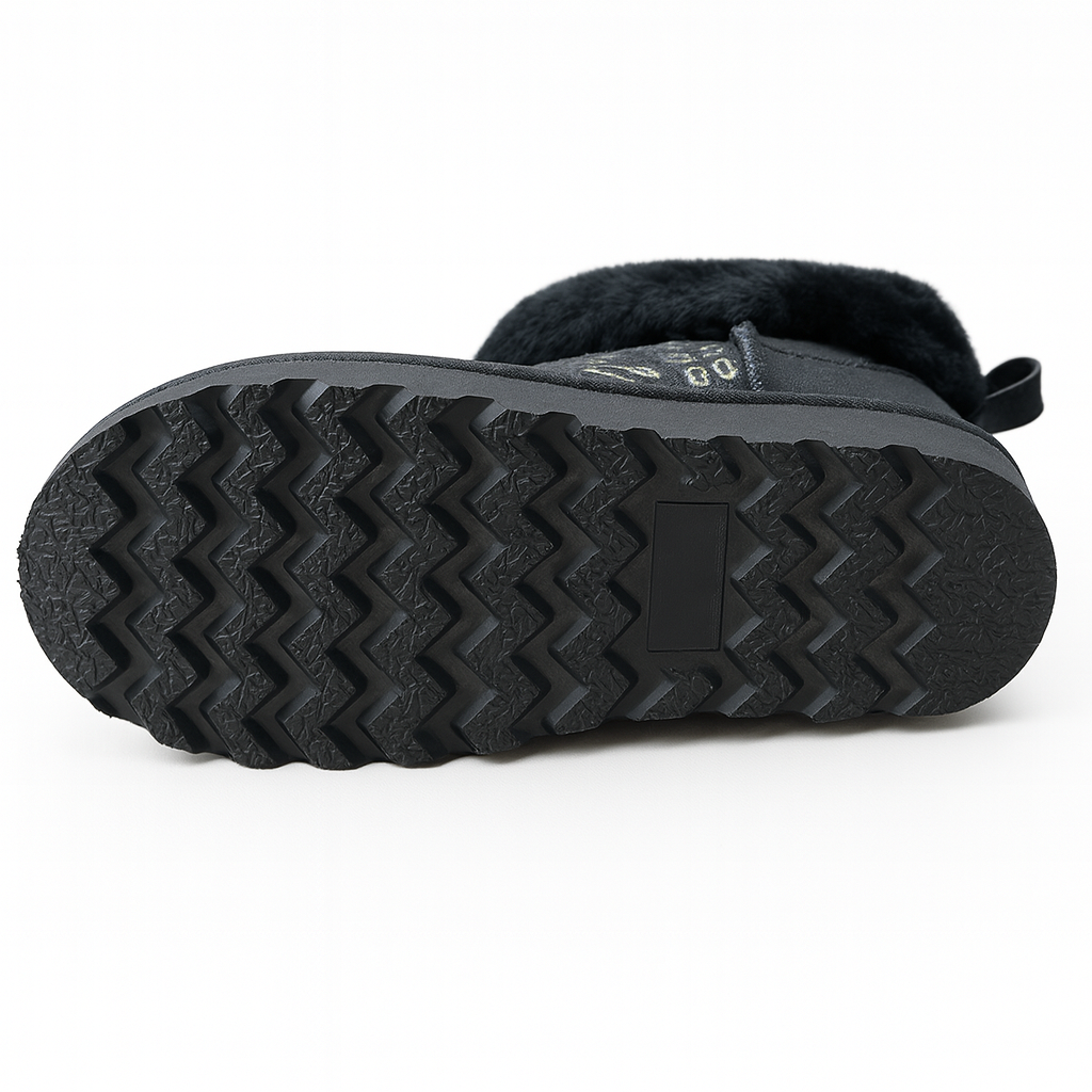 Womens Australian Sheepskin Wool Fur Mini UGG Ankle Boots in Gold Black - 7