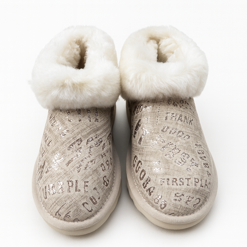 Womens Australian Sheepskin Wool Fur Mini UGG Ankle Boots in Gold Sand - 5