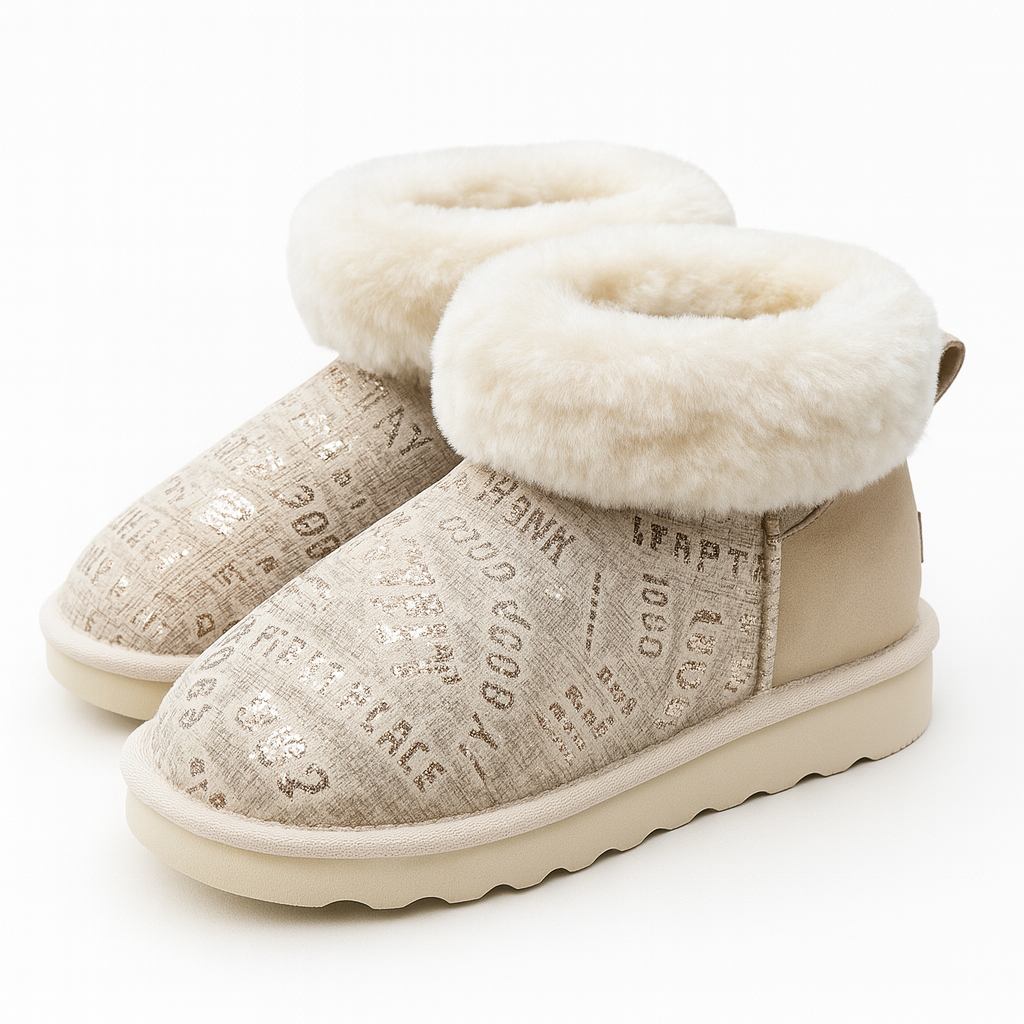 Womens Australian Sheepskin Wool Fur Mini UGG Ankle Boots in Gold Sand - 6