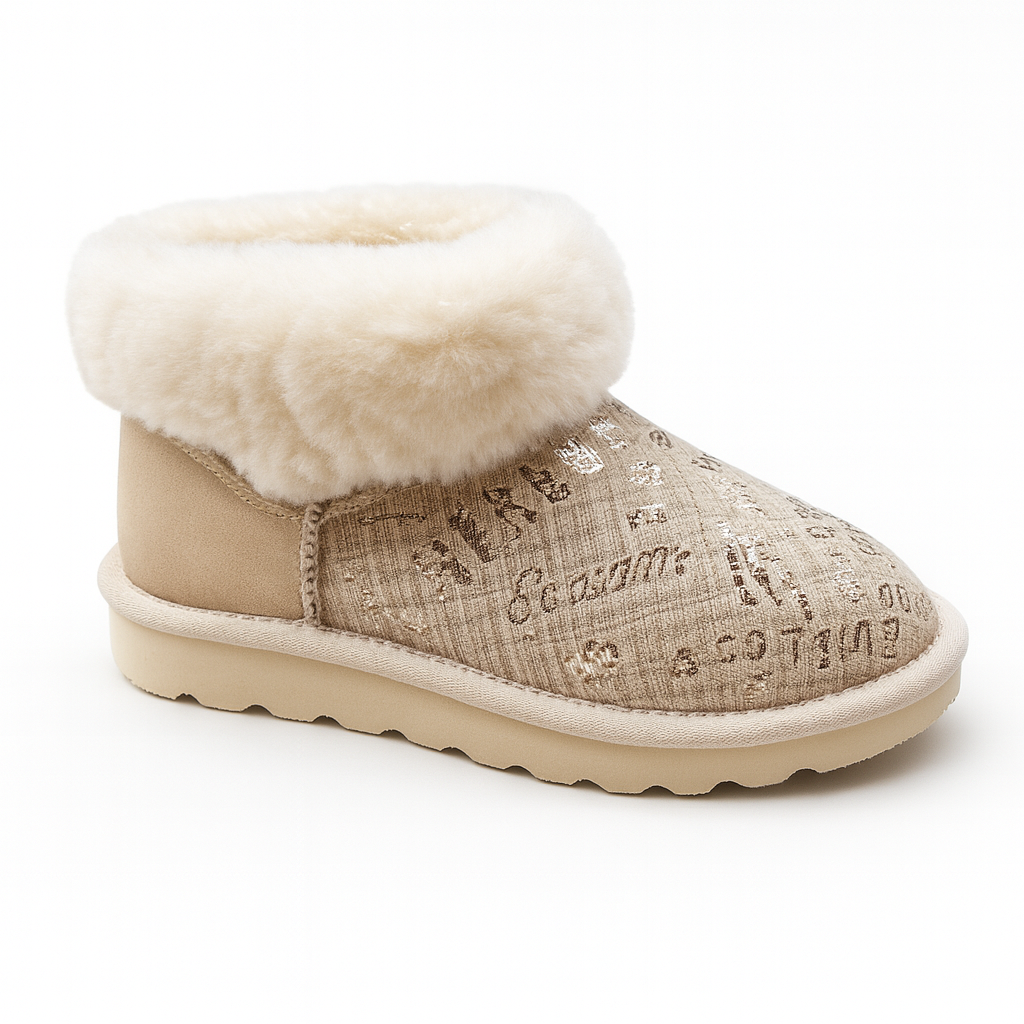 Womens Australian Sheepskin Wool Fur Mini UGG Ankle Boots in Gold Sand - 7