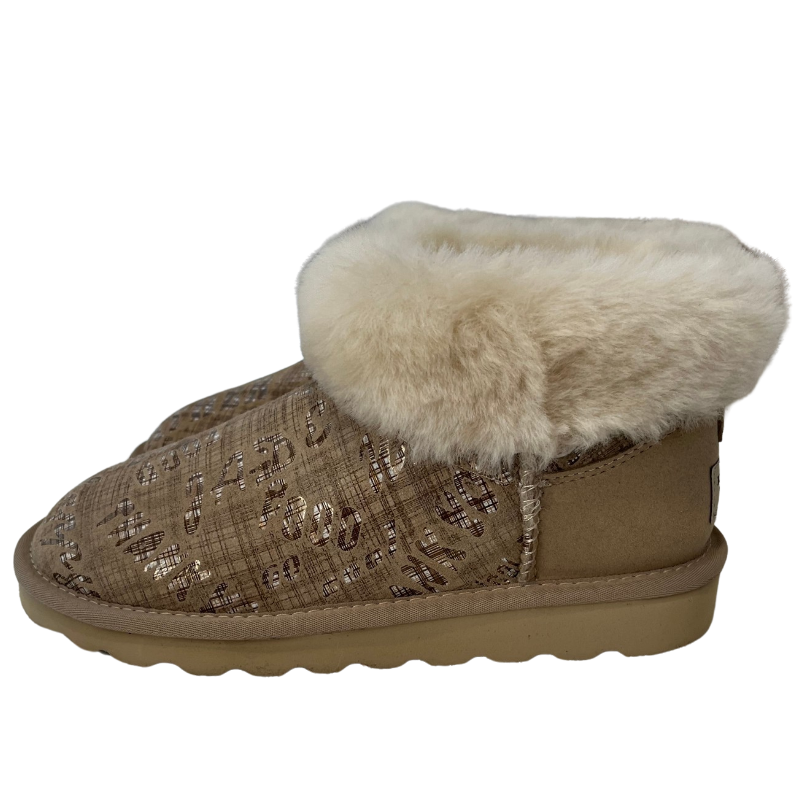 Womens Australian Sheepskin Wool Fur Mini UGG Ankle Boots in Gold Sand - 8