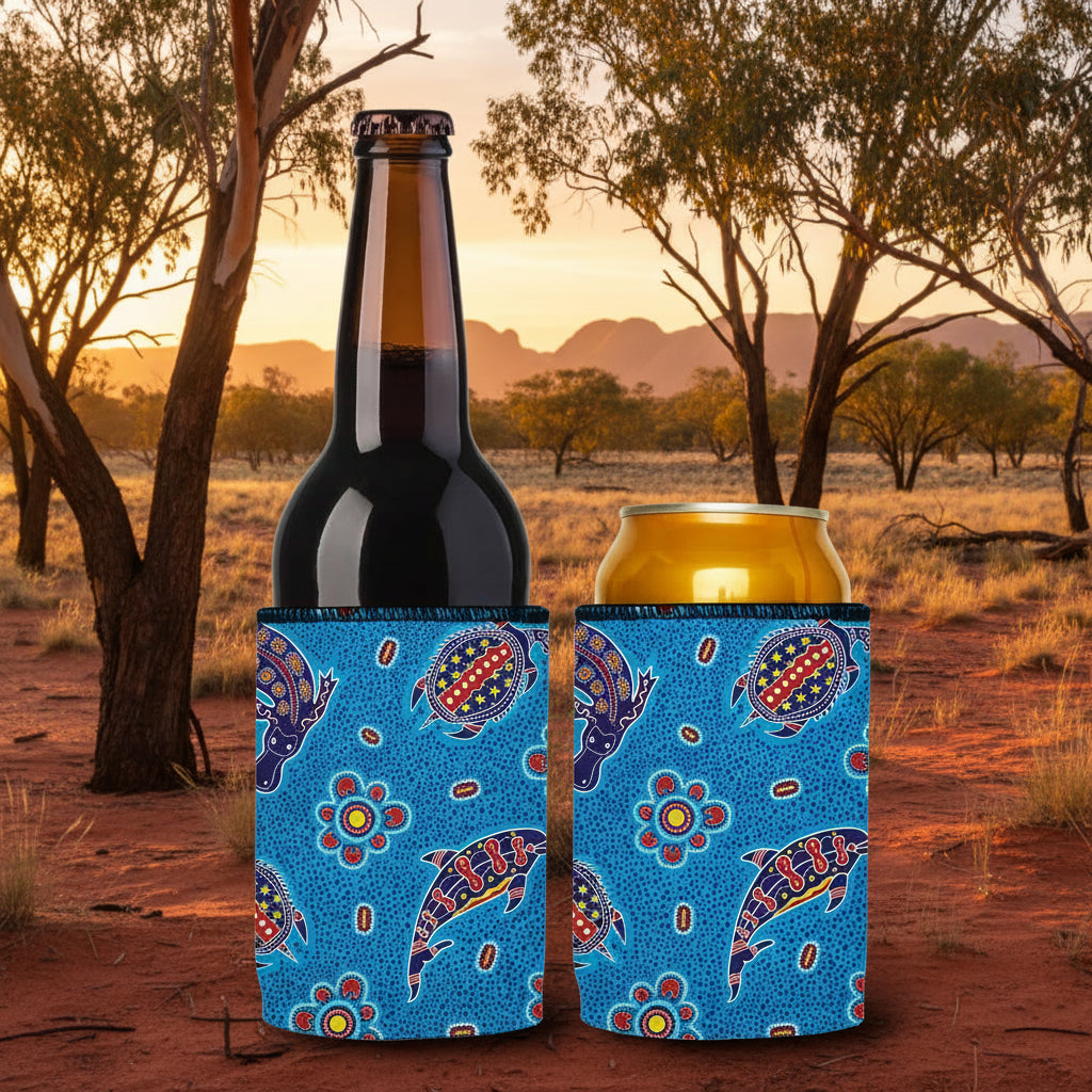 Australian Sea Stubby Cooler 2-Pack | Aboriginal Art Inspired | Aussie-Made | Free Shipping