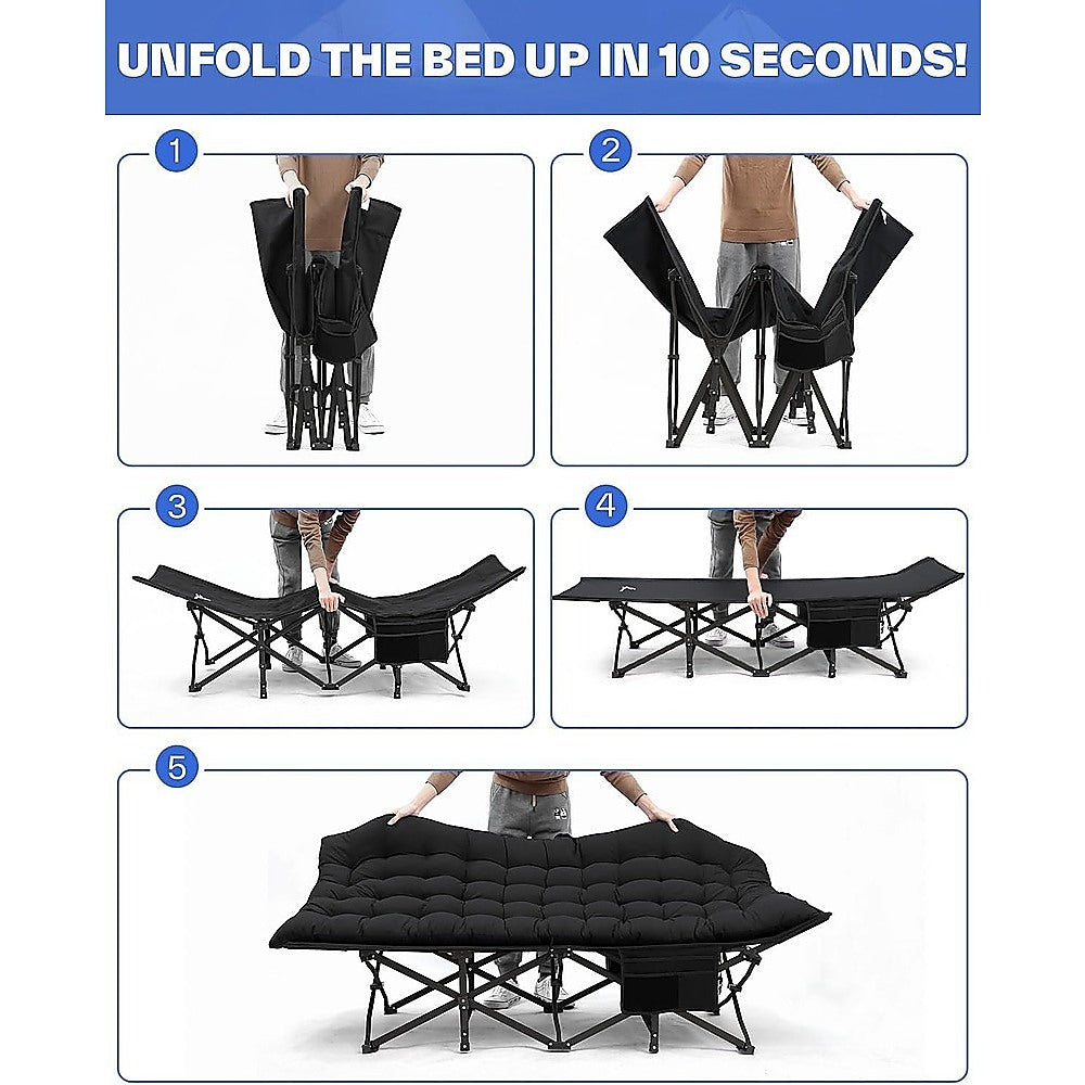 Camping Bed Elevated Cot with Mattress – Foldable Outdoor Sleeping Bed for Adults